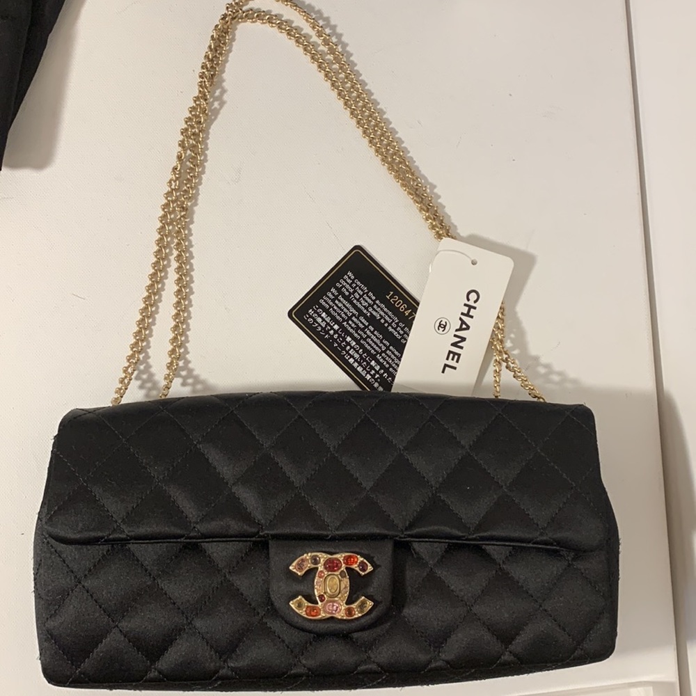 CHANEL Rare Rectangular East West Precious Gem Jewel Black💕Pink Bijoux Gold Bag